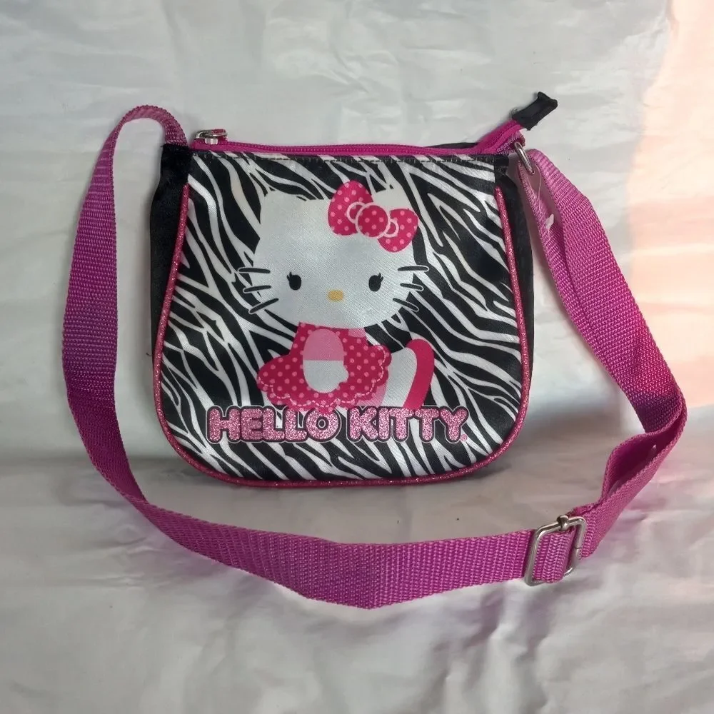 Hello Kitty Zebra Stripe Hot Pink Youth Purse Hand Bag Adjustable Strap …